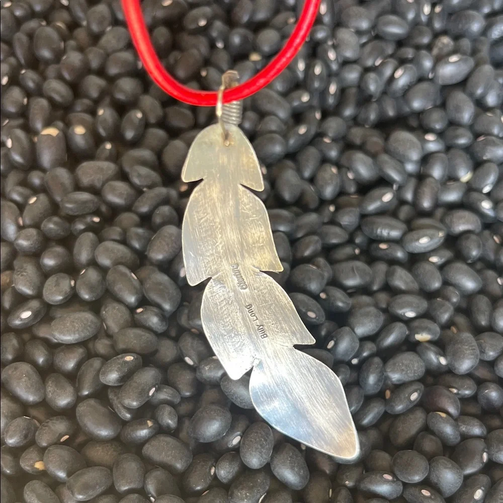 native American, Sterling, silver and turquoise Feather Pendant - Picture 2 of 7